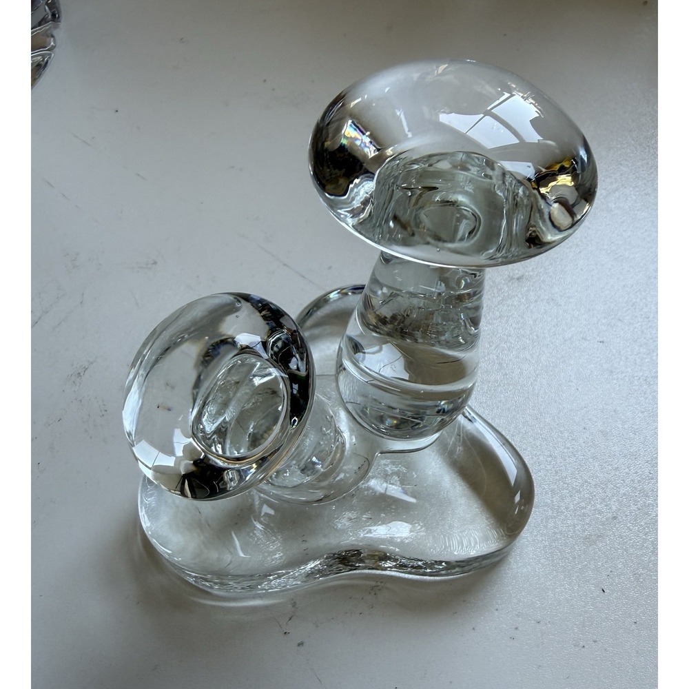 Vintage Paperweight Double Mushroom Heavy Clear Glass MCM